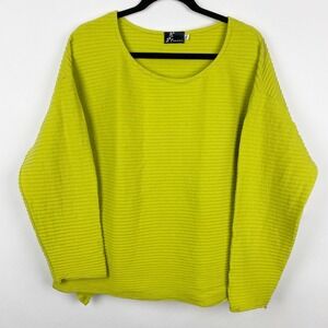 Fenini Womens XL Lime Green Textured Ribbed Long Sleeve Top Shirt Made in USA‎